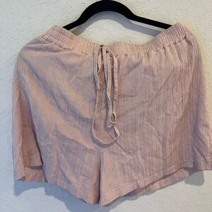 Light Pink Drawstring Linen-Blend Shorts Shein Curve 1xl